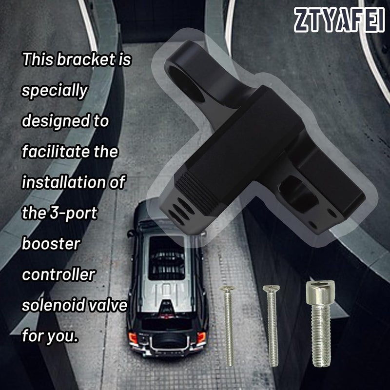 ZTYAFEI Universal 3-Port Solenoid Valve Mount Bracket for MAC/AEM Boost Controllers - CNC Billet Aluminum Holder (Black) (Black) - Image 2